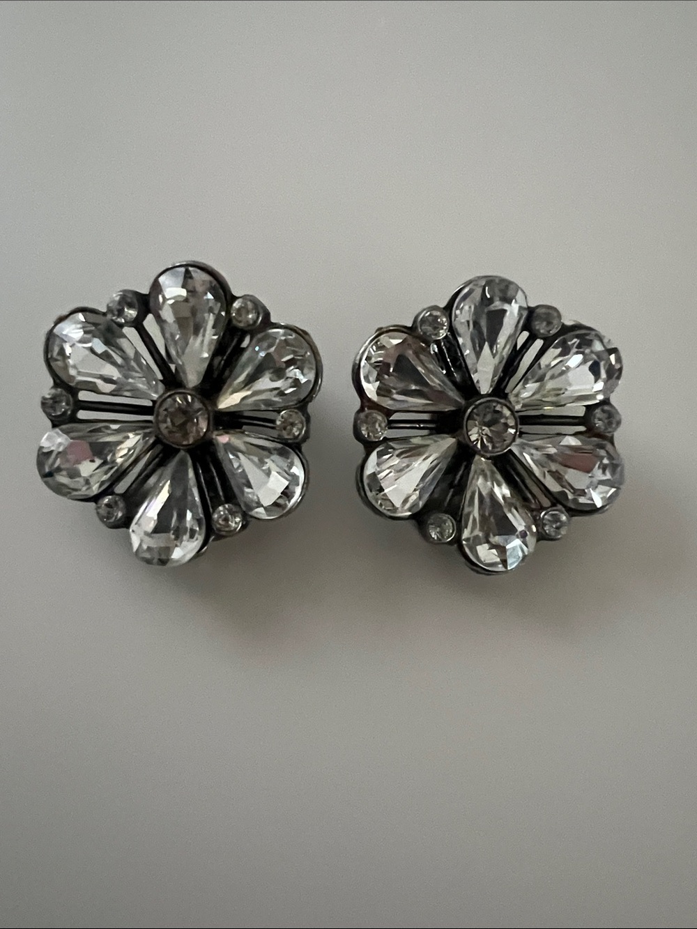 Ben-Amun Clear Crystal Floral Clip-On Earrings